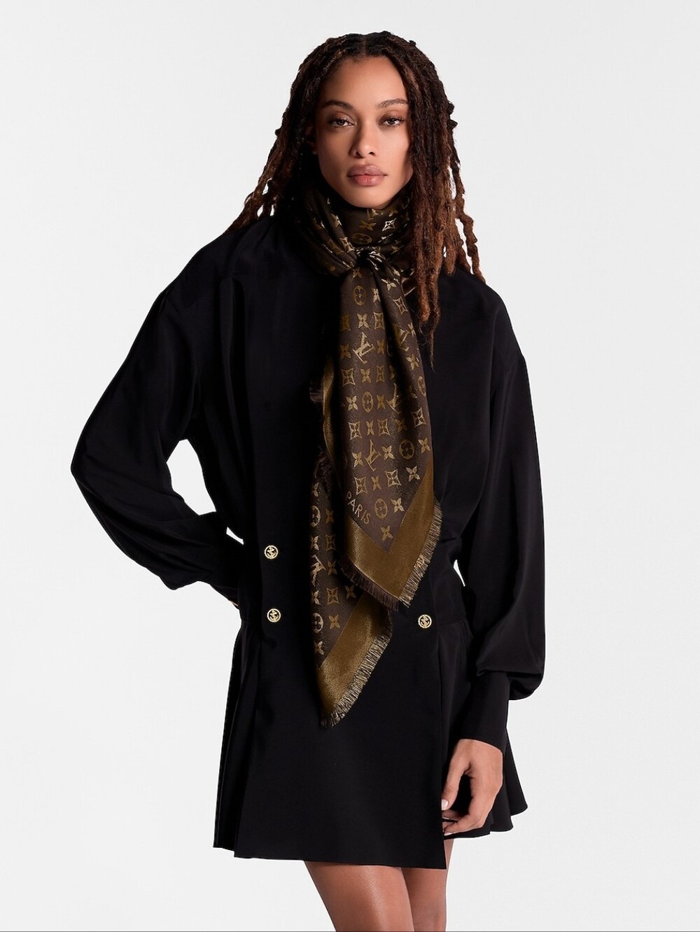 Louis Vuitton Monogram Shine Shawl Wrap Scarf Brown